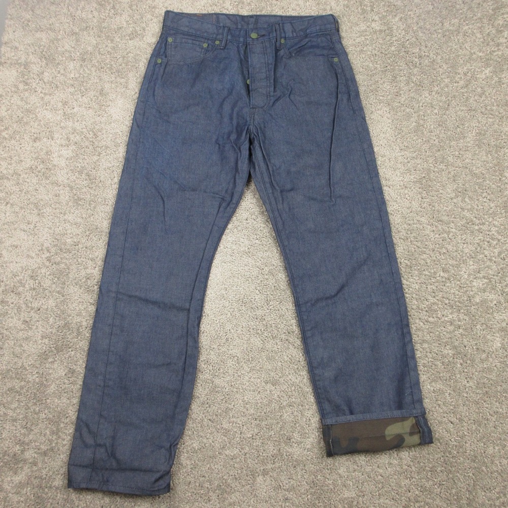 Levis Jeans Mens 33x32 Blue 501 Button Fly Camouflage Cuff Original Denim Pants